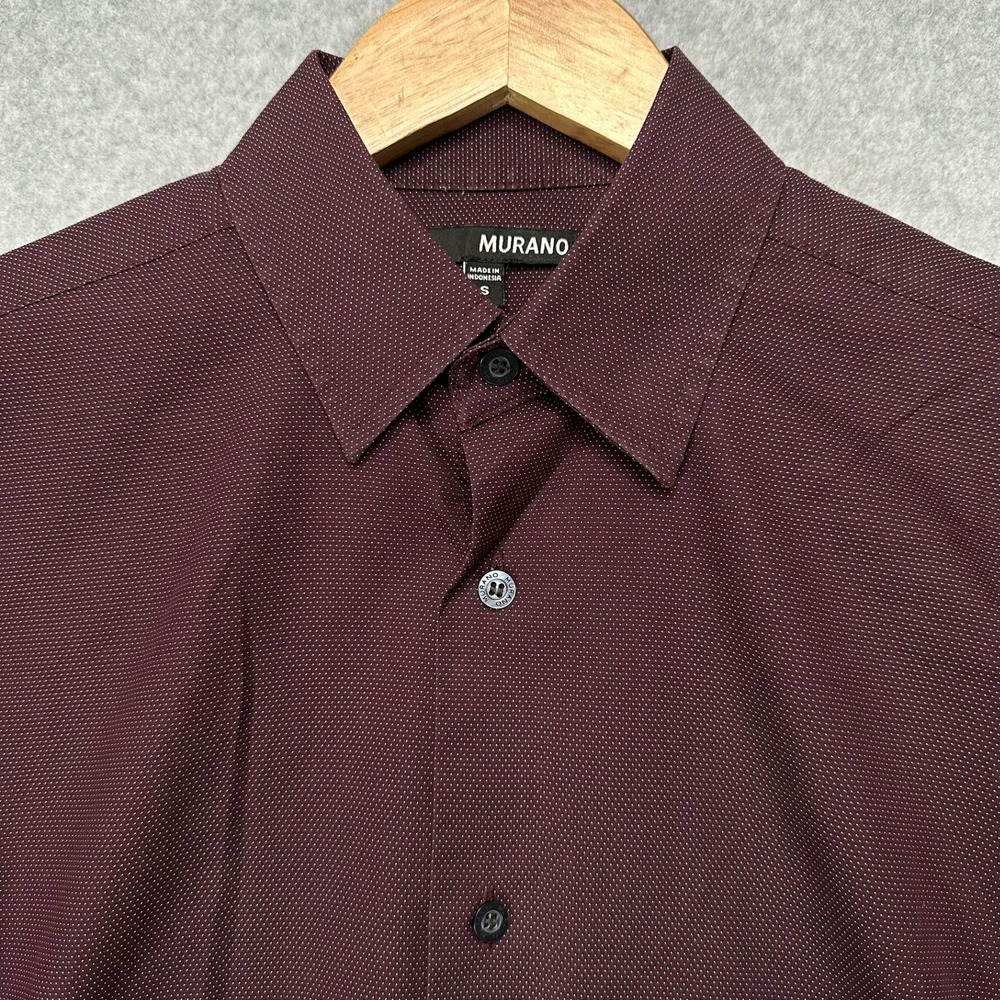 Murano Mens Small Burgundy Micro Dot Long Sleeve Button Down Shirt Maroon Cotton
